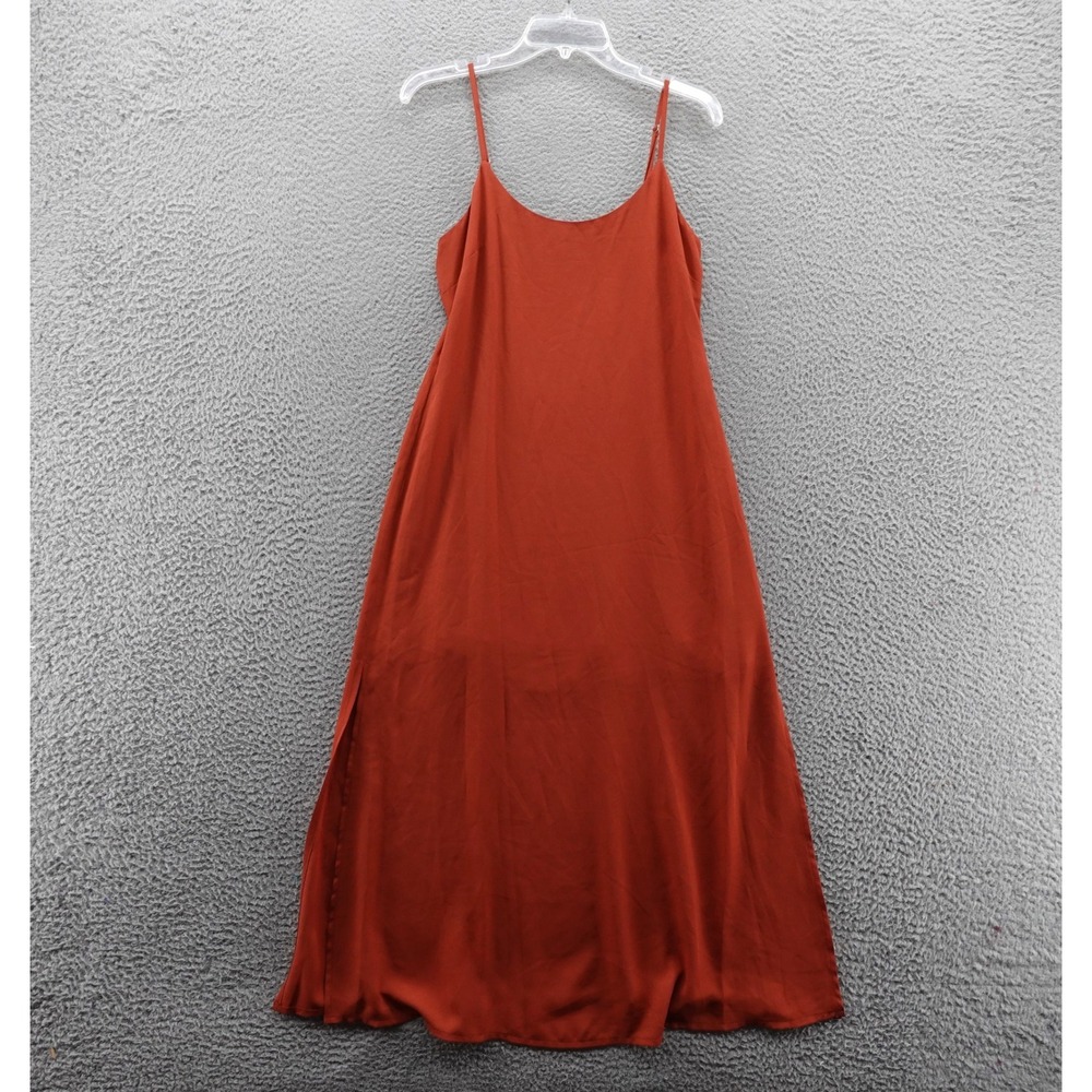 Maggy London Rust Orange Slip Dress Midi Spaghetti Strap Side Slit Women Size 6